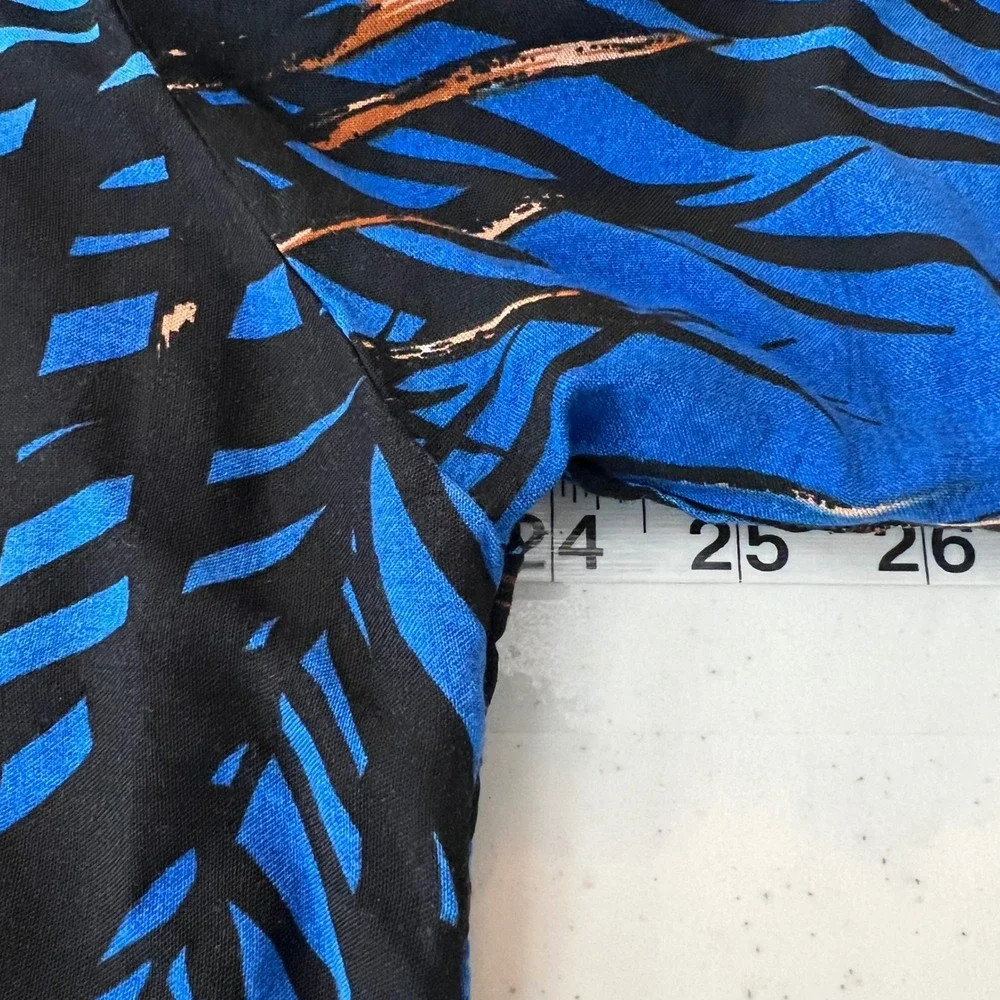Uluwatu Collection Mens XXL Blue Tropical Palm Tree Rayon Button Down Shirt